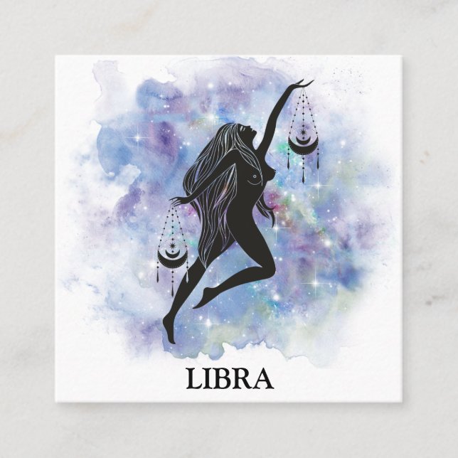 *~* LIBRA Zodiac Astrology Readings Rainbow Cosmic Square Business Card (Front)