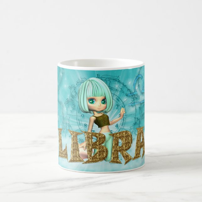 Libra Zodiac Birthday card with cutie pie Aquamari Coffee Mug (Center)
