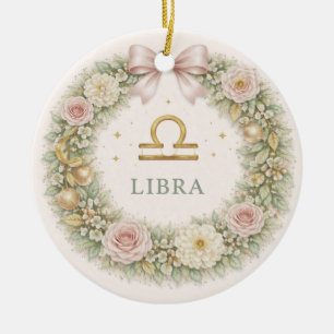 Libra Zodiac Christmas Ornament – Blush Floral Wre