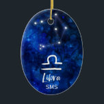 Libra Zodiac Constellation Blue Galaxy Monogram Ceramic Tree Decoration<br><div class="desc">Libra Zodiac Constellation Blue Galaxy Monogram Design With trendy Brushed Script Font, Dark blue celestial watercolor background texture, Glowing star constellation, and The Scales symbol. Modern Astrological Sign Birth Horoscope, is perfect for any Libran Birthday From September 23 - October 22 ! With Optional Monogrammed First Middle and Last name...</div>
