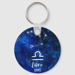 Libra Zodiac Constellation Blue Galaxy Monogram Key Ring