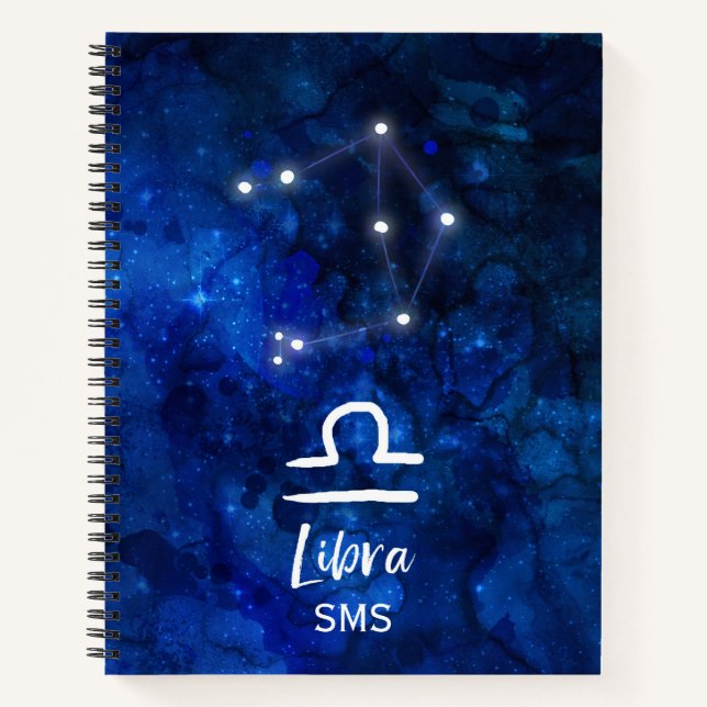 Libra Zodiac Constellation Blue Galaxy Monogram Notebook (Front)