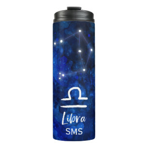 Libra Zodiac Constellation Blue Galaxy Monogram Thermal Tumbler