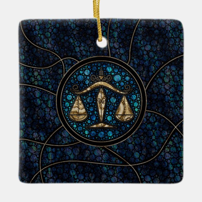 Libra Zodiac Dot Art Style Abalone Gold Ceramic Ornament (Front)