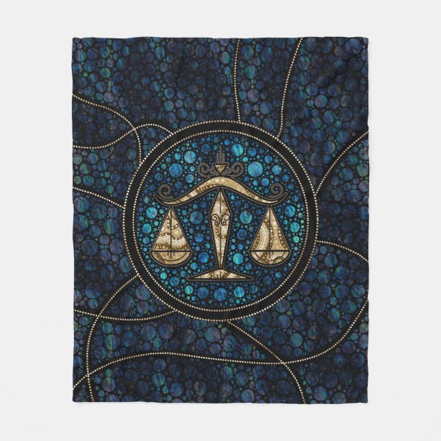 Libra Zodiac Dot Art Style Abalone Gold Fleece Blanket (Front)