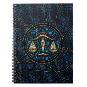 Libra Zodiac Dot Art Style Abalone Gold Notebook