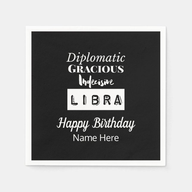 Libra Zodiac Fun Characteristics Birthday Napkin (Front)