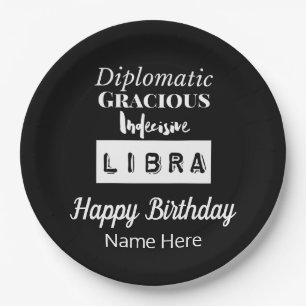 Libra Zodiac Fun Characteristics Birthday Paper Plate