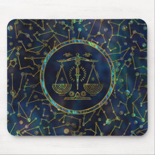 Libra Zodiac Gold Abalone on Constellation Mouse Pad
