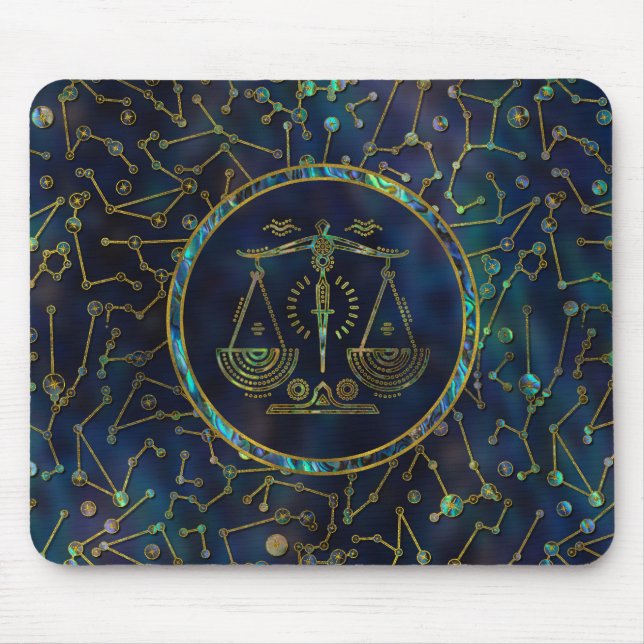 Libra Zodiac Gold Abalone on Constellation Mouse Pad (Front)