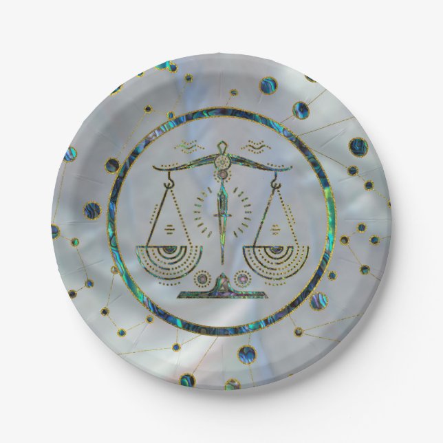 Libra Zodiac Gold Abalone on Constellation Paper Plate (Front)