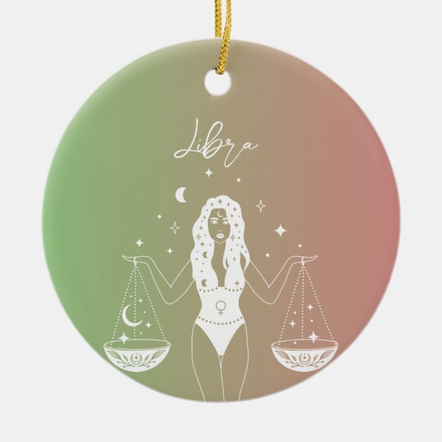 Libra zodiac horoscope star sign gradient ceramic tree decoration (Front)