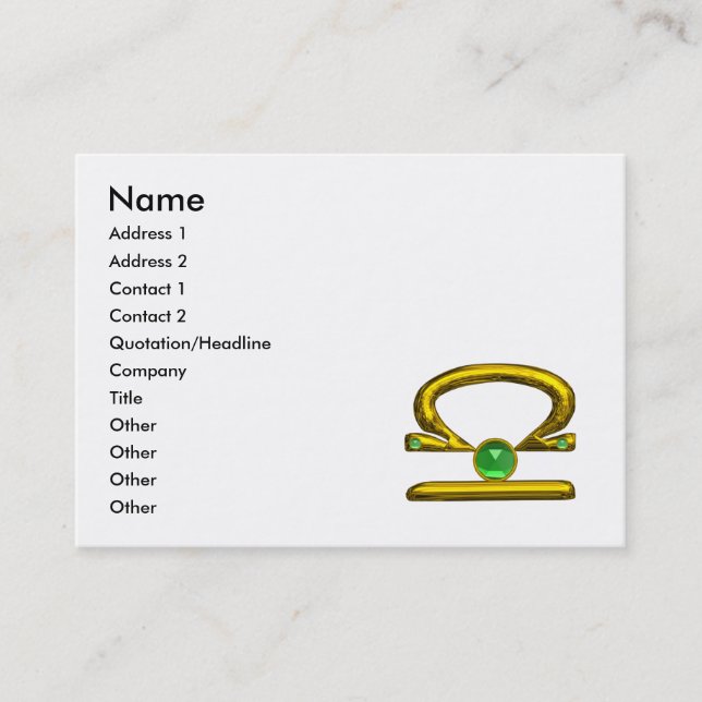 LIBRA  ZODIAC JEWEL ,Green Emerald and Gold ,White Business Card (Front)