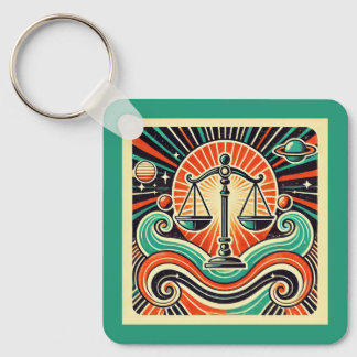 Libra Zodiac Keychain Retro Design