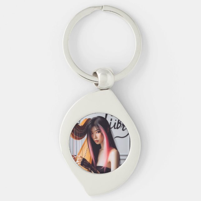 Libra Zodiac Musician Harp Key Ring (Front)