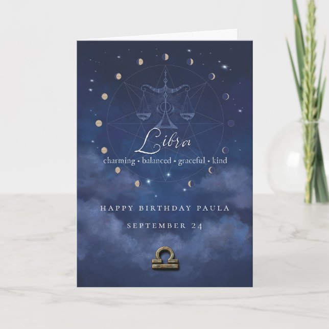 Libra Zodiac Personalised Birthday Card (Front)