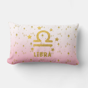 Libra Zodiac Pink and Gold Lumbar Pillow
