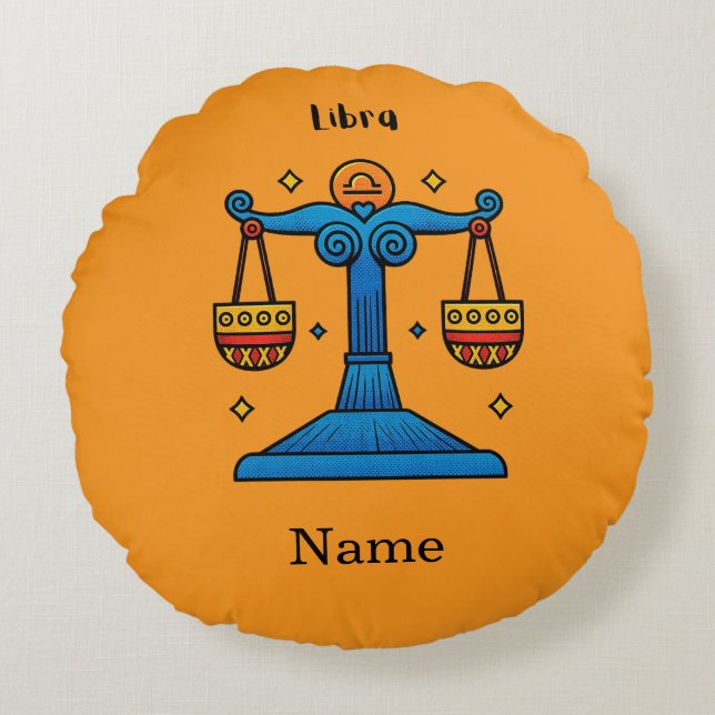 Libra Zodiac Retro Pop Art - Personalised Gift Round Cushion (Front)