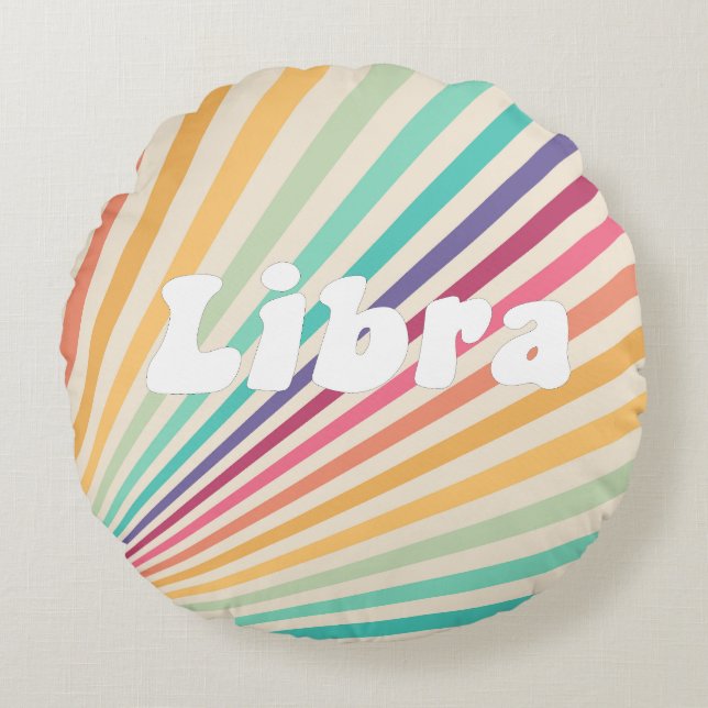 Libra Zodiac Retro Rainbow Astrology Round Cushion (Front)