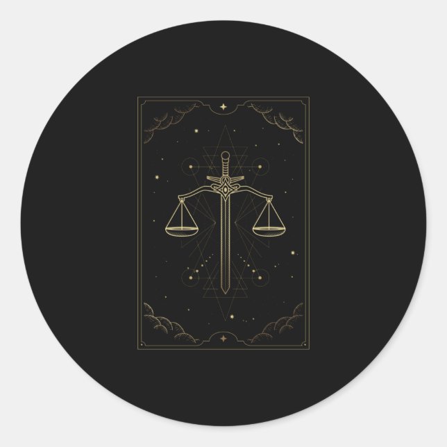 LIBRA ZODIAC SACRED GEOMETRY CLASSIC ROUND STICKER (Front)