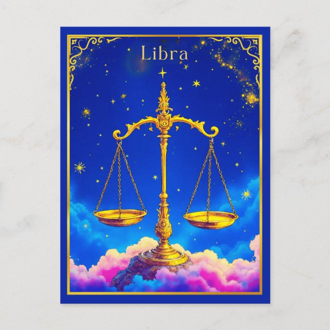 Libra Zodiac Scales in a Star-Filled Sky Postcard (Front)