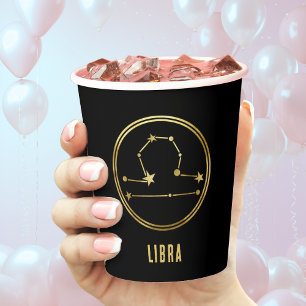 Libra Zodiac Sign Astrology Gold & Black Paper Cups