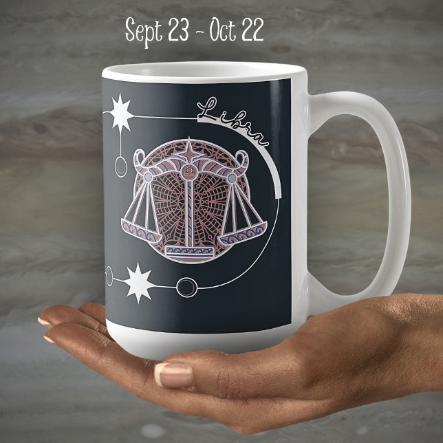 Libra Zodiac Sign Astrology Mandala Grey White Coffee Mug (Creator Uploaded)