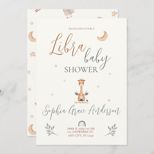 Libra Zodiac sign baby shower Invitation (Front/Back)
