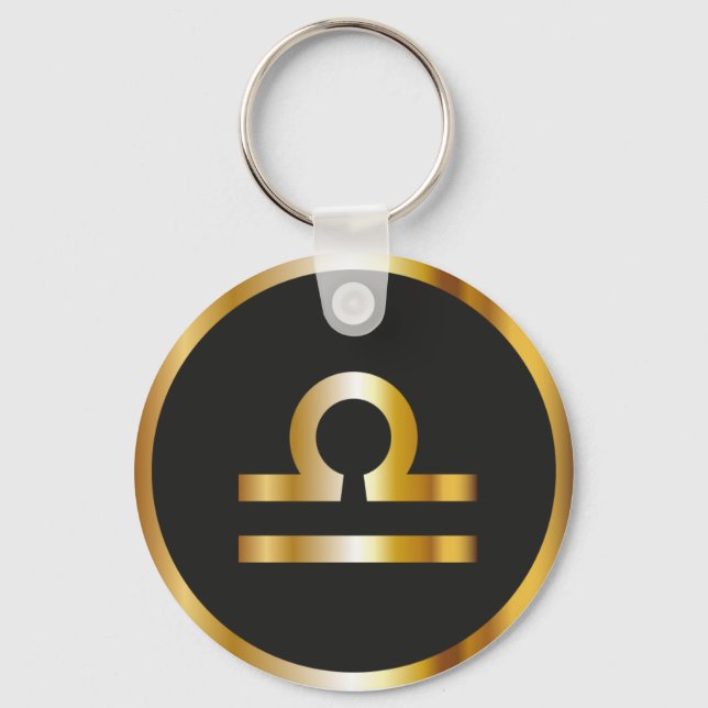 Libra Zodiac Sign, Black & Gold Keychain (Front)