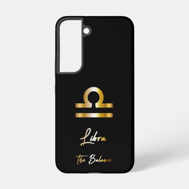 Libra Zodiac Sign, Black & Gold  Samsung Galaxy S22 Case (Back)