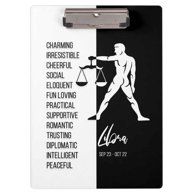 Libra Zodiac Sign Black & White Clipboard (Front)