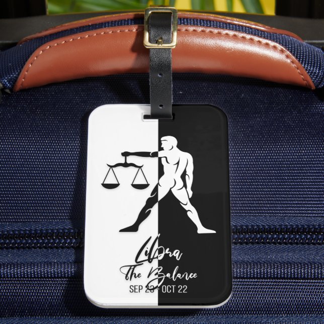 Libra Zodiac Sign Black & White Luggage Tag (Front Insitu 2)