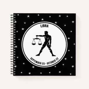 Libra Zodiac Sign, Black & White Notebook