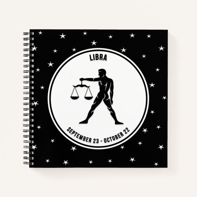 Libra Zodiac Sign, Black & White Notebook (Front)