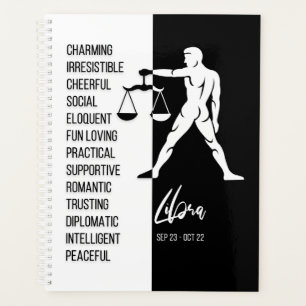 Libra Zodiac Sign, Black & White Planner