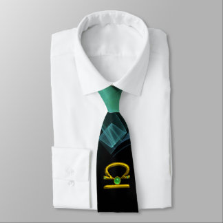 LIBRA ZODIAC SIGN ,BLUE GREEN FRACTAL SWIRLS TIE