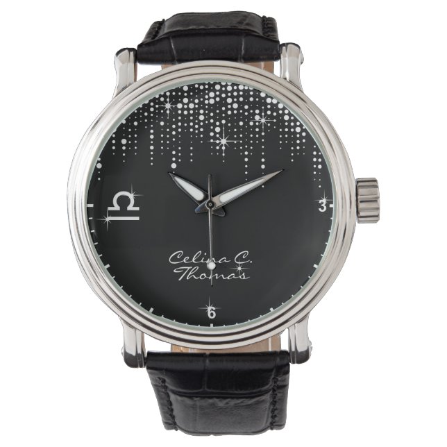 Libra Zodiac Sign Dripping Glitter Rain Sequins Watch (Front)