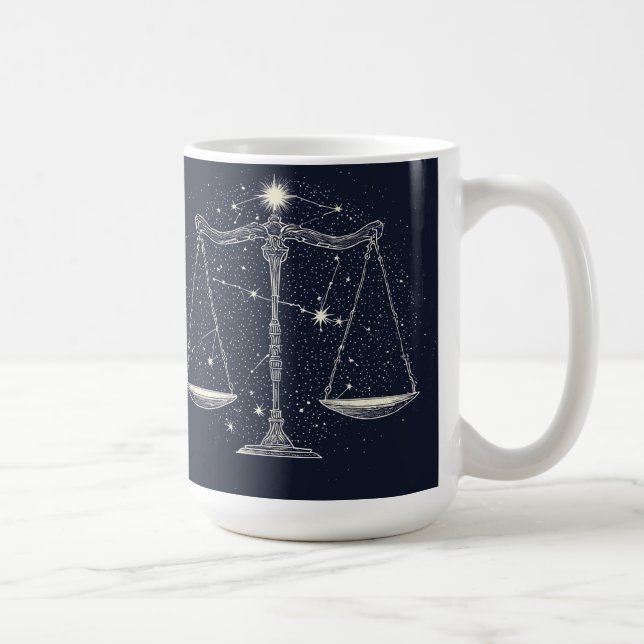 Libra Zodiac Sign Icon with Balanced Scales Coffee Mug (Right)