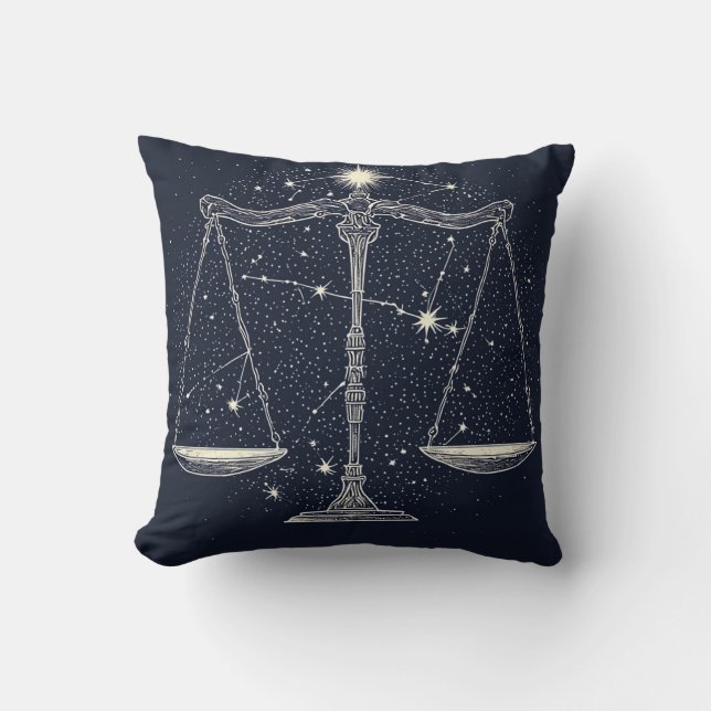 Libra Zodiac Sign Icon with Balanced Scales Cushion (Front)