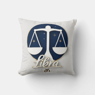 Libra Zodiac Sign Icon with Balanced Scales Cushion