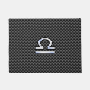 Libra Zodiac Sign on Black Carbon Fibre Print Doormat