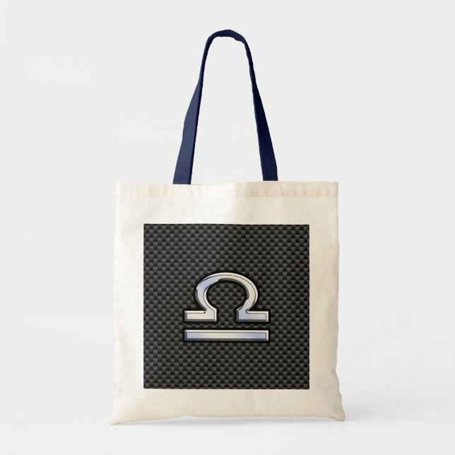 Libra Zodiac Sign on Black Carbon Fibre Print Tote Bag (Front)