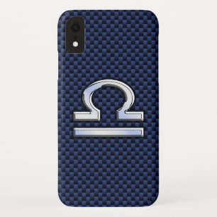 Libra Zodiac Sign on Blue Carbon Fibre Style iPhone XR Case