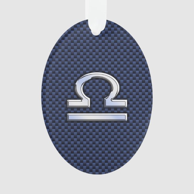 Libra Zodiac Sign on Blue Carbon Fibre Style Ornament (Front)