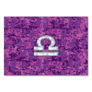 Libra Zodiac Sign on Fuchsia Digital Camo Table Number