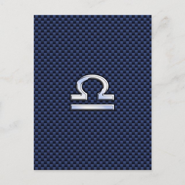 Libra Zodiac Sign on Navy Blue Carbon Fibre Postcard (Front)