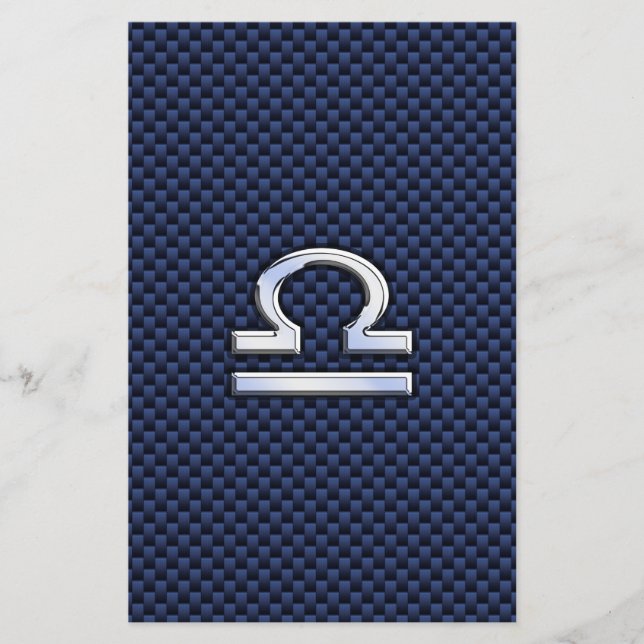 Libra Zodiac Sign on Navy Blue Carbon Fibre Stationery (Front)