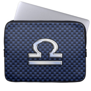 Libra Zodiac Sign on Navy Carbon Fibre Style Laptop Sleeve
