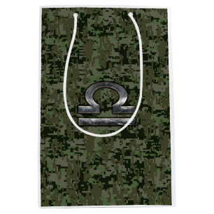 Libra Zodiac Sign on olive green digital camo Medium Gift Bag