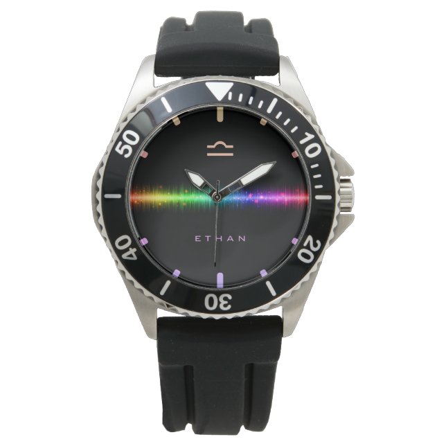 Libra Zodiac Sign Rainbow Pride Flag Line Name Watch (Front)